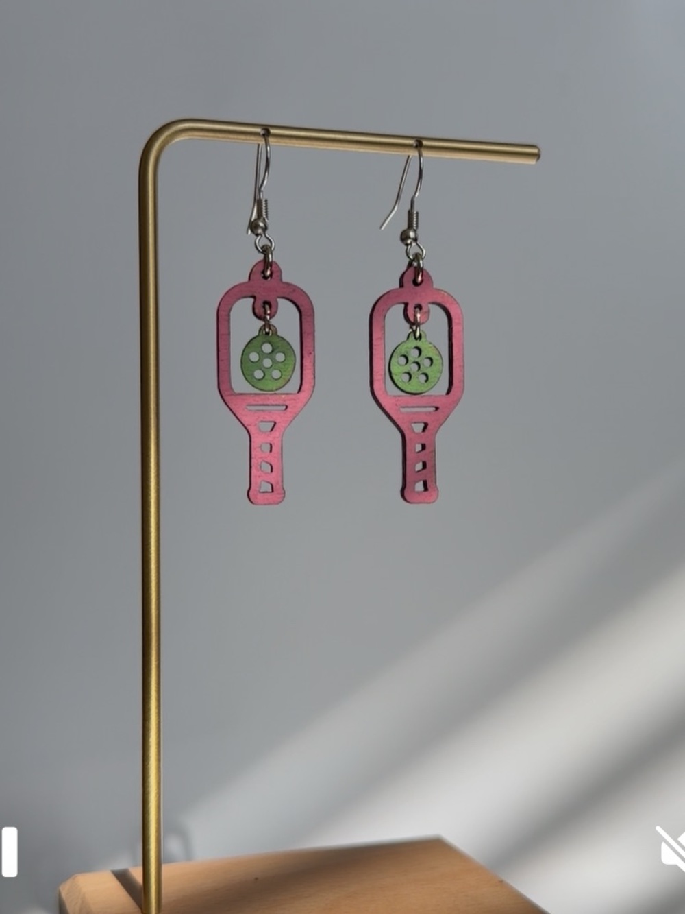 Pink Paddle & Green Ball Dangle Earrings